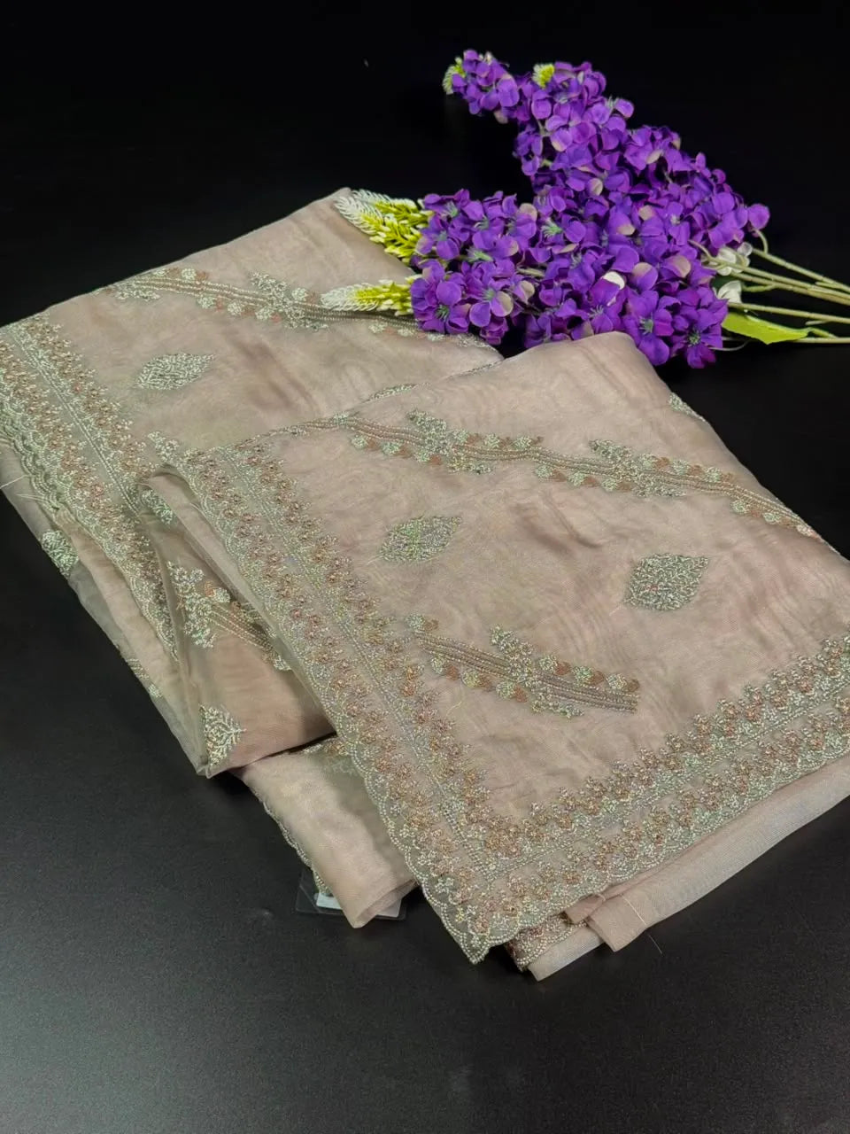 Soft Supernet Pure Organza Saree With Embroidery Work 
