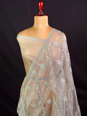 Soft Supernet Pure Organza Saree With Embroidery Work 