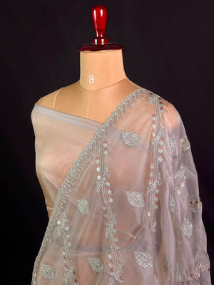 Soft Supernet Pure Organza Saree With Embroidery Work 