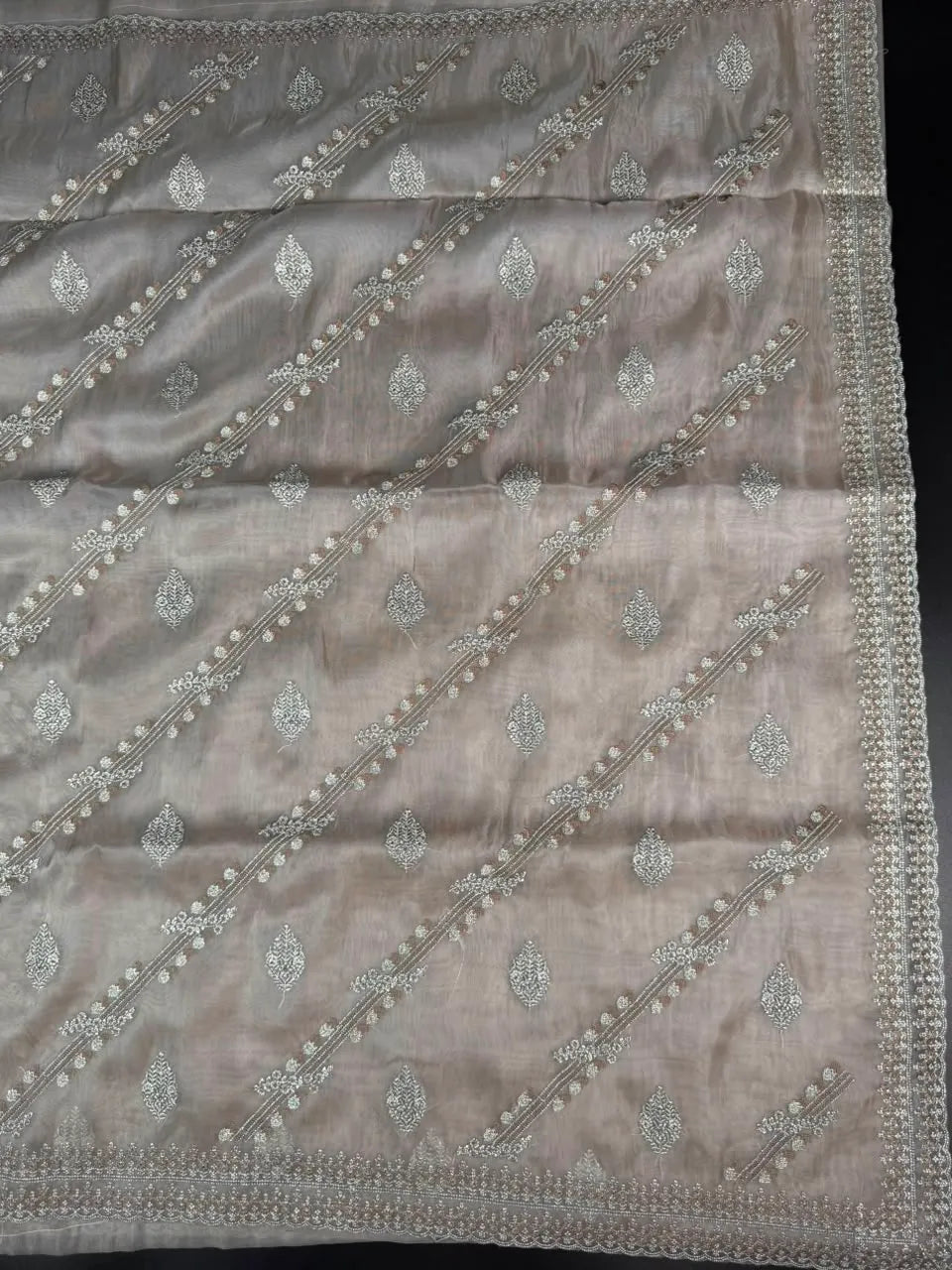 Soft Supernet Pure Organza Saree With Embroidery Work 