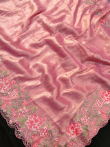 Woman wearing a Paper Silk Saree with crisp texture and elegant drape, ideal for office wear, casual events, and festive occasions.