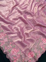 Woman wearing a Paper Silk Saree with crisp texture and elegant drape, ideal for office wear, casual events, and festive occasions.