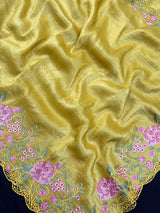 Woman wearing a Paper Silk Saree with crisp texture and elegant drape, ideal for office wear, casual events, and festive occasions.
