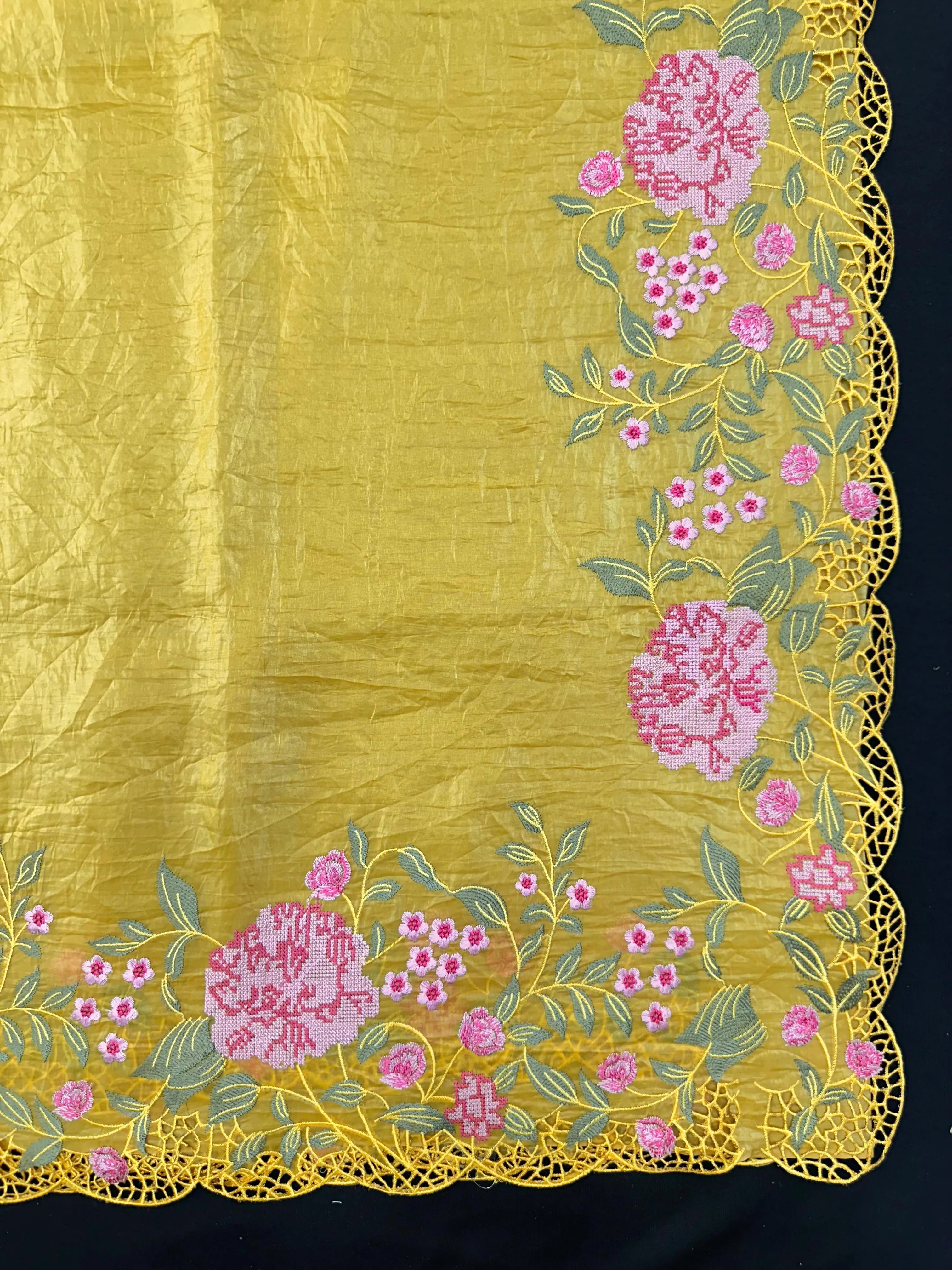 Woman wearing a Paper Silk Saree with crisp texture and elegant drape, ideal for office wear, casual events, and festive occasions.