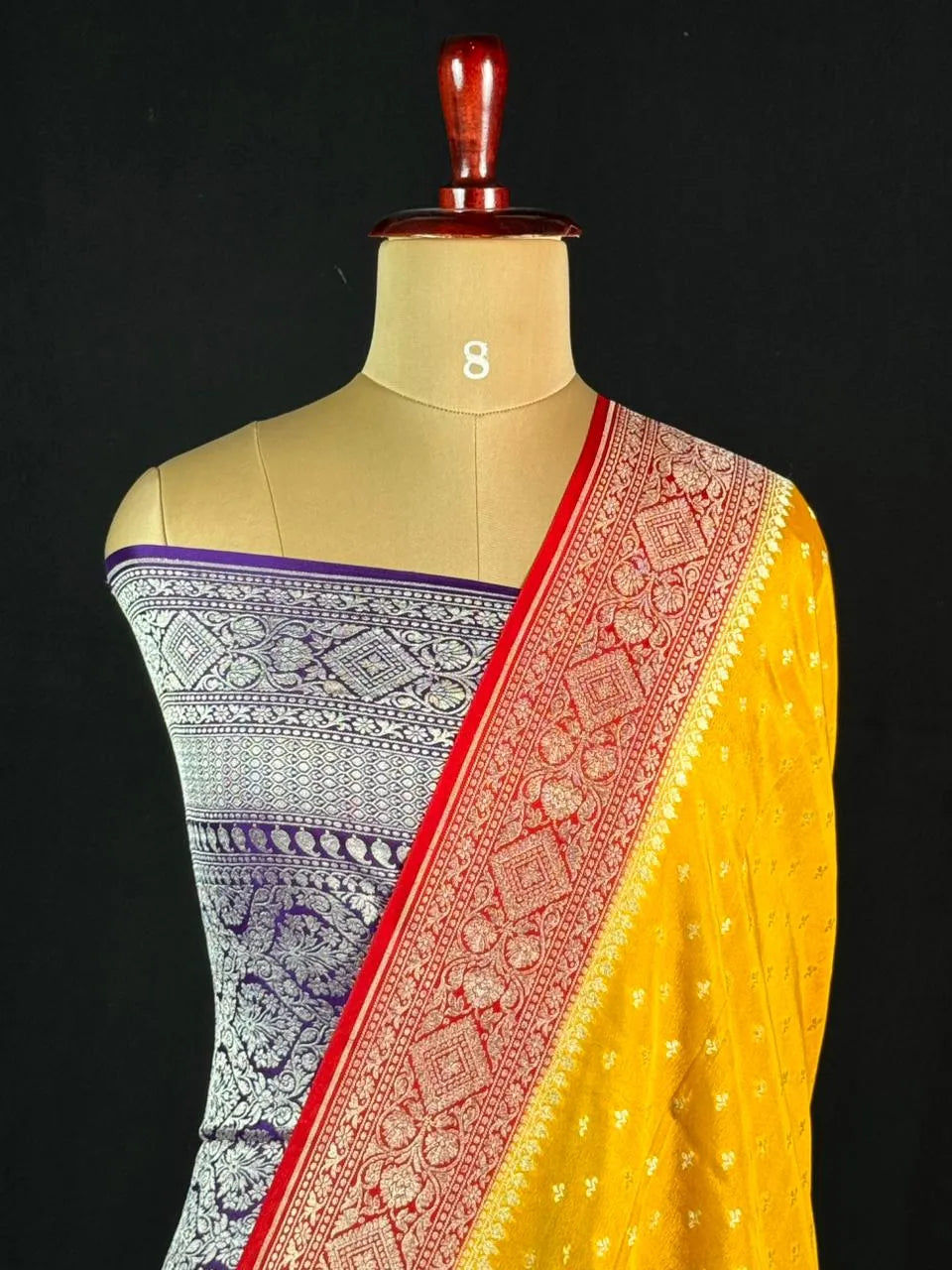 Luxurious Pure Banarasi Crepe Silk Saree – Perfect for Weddings & Celebrations-Silver