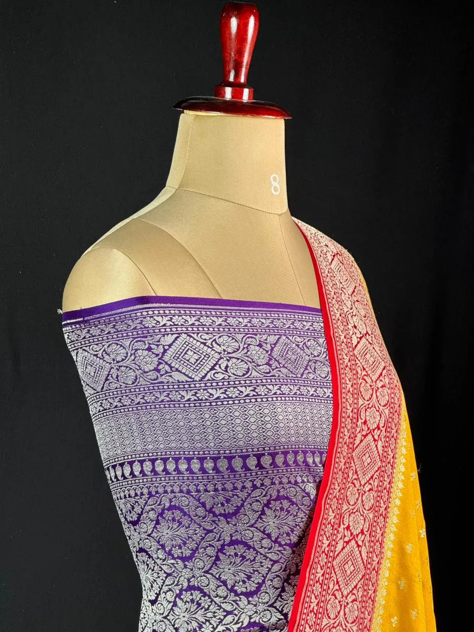 Luxurious Pure Banarasi Crepe Silk Saree – Perfect for Weddings & Celebrations-Silver