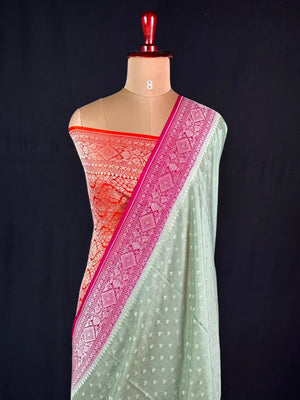 Luxurious Pure Banarasi Crepe Silk Saree – Perfect for Weddings & Celebrations-Silver