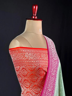 Luxurious Pure Banarasi Crepe Silk Saree – Perfect for Weddings & Celebrations-Silver