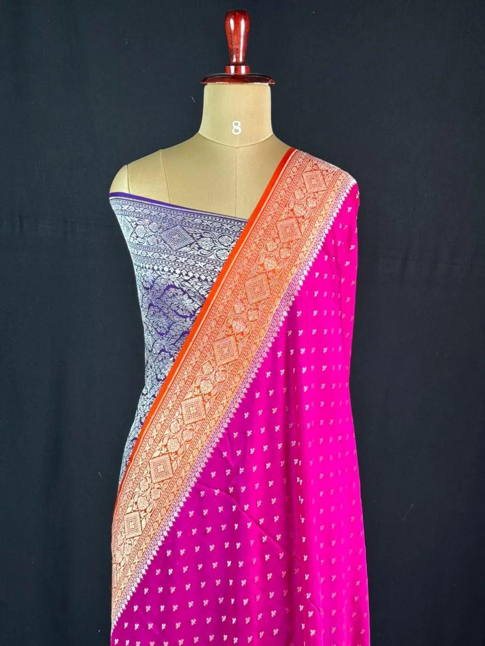 Luxurious Pure Banarasi Crepe Silk Saree – Perfect for Weddings & Celebrations-Silver