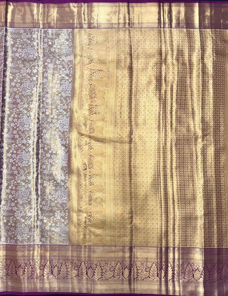 Handwoven Pure Kanchi Tussar Silk Saree with Rich Zari Elegance-Pure Chanda Silk 