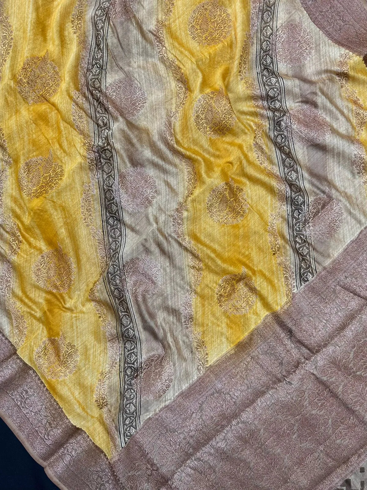 Woman wearing a Pure Chinya Silk Saree with lustrous finish and traditional detailing, perfect for weddings and festive wear.