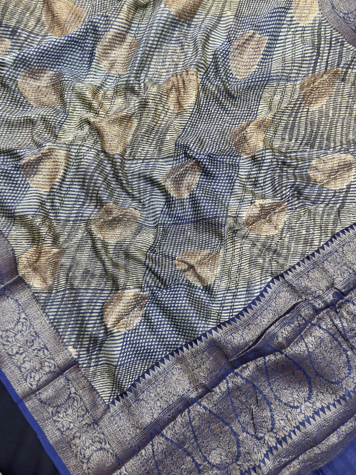 "Sleek Pure Chinya silk saree with intricate detailing, ideal for festive and wedding occasions, showcasing elegance and classic style."