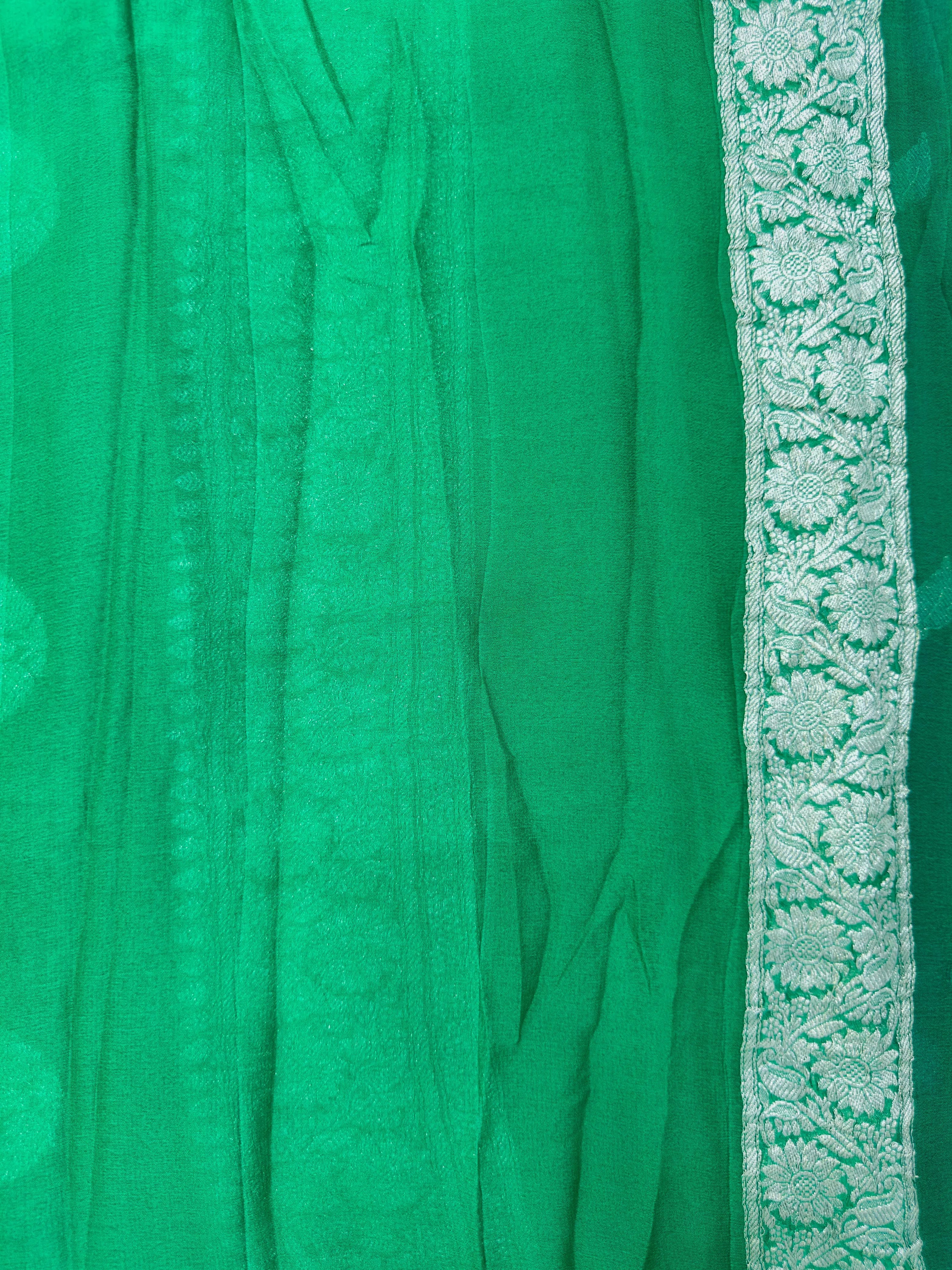 Pure Khaddi chiffon saree with soft texture and contrast border – perfect for festive and ethnic occasions