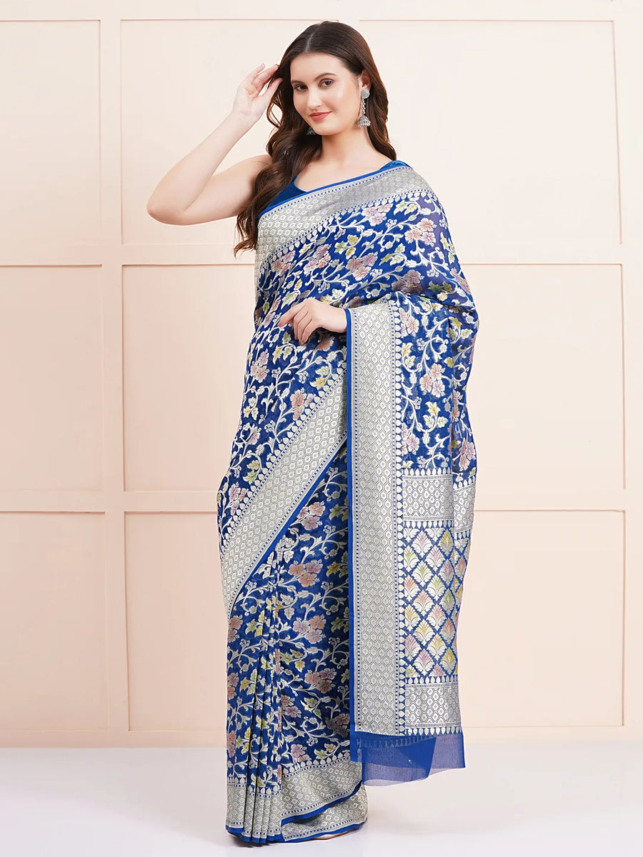 "Elegant pure Khaddi georgette saree, perfect for traditional wear and celebration wear, featuring intricate detailing and a graceful drape for special occasions."