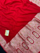Pure Khaddi Georgette Plain Meena Saree – Elegant Weave with Subtle Zari Charm 