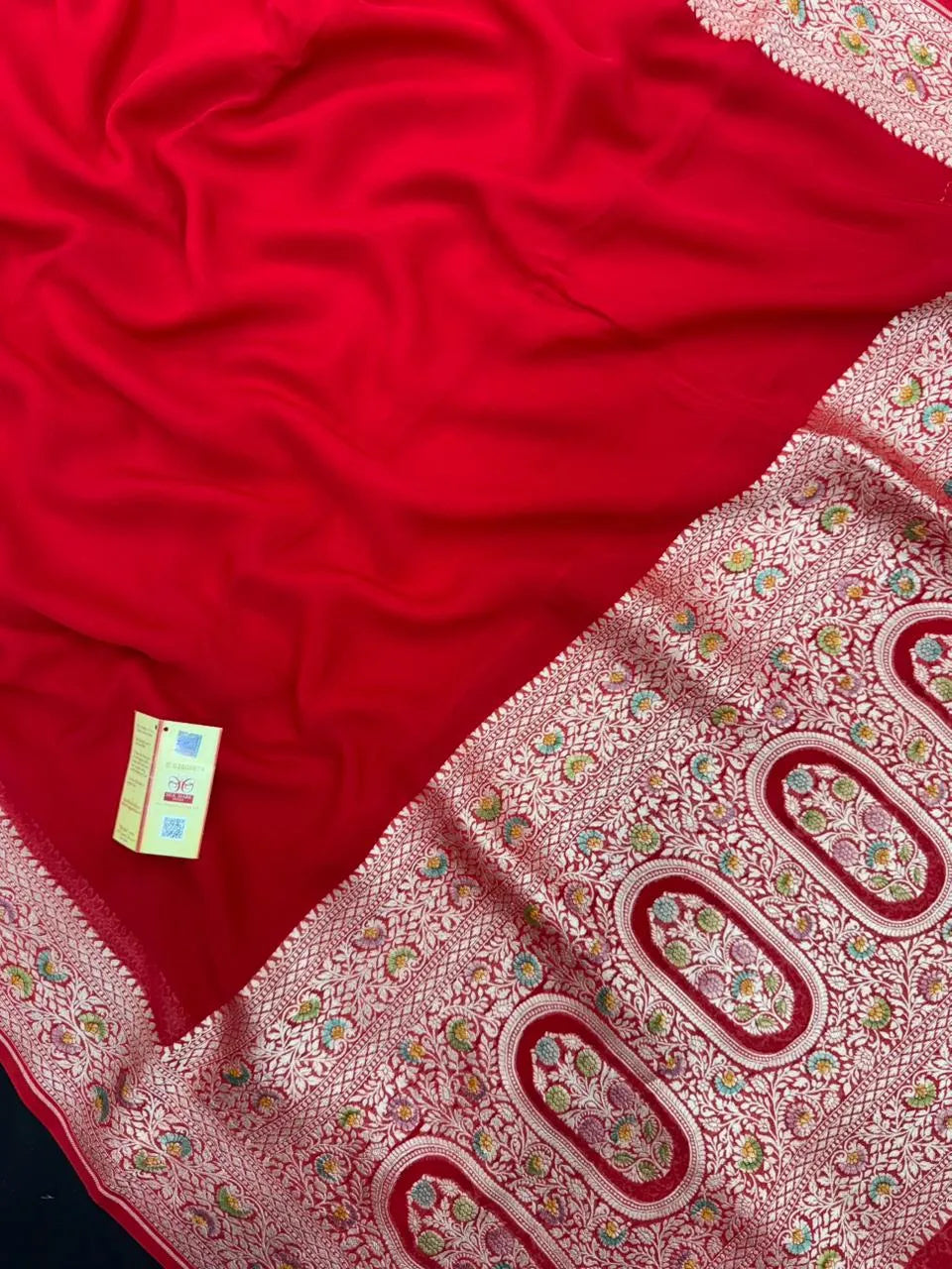 Pure Khaddi Georgette Plain Meena Saree – Elegant Weave with Subtle Zari Charm 