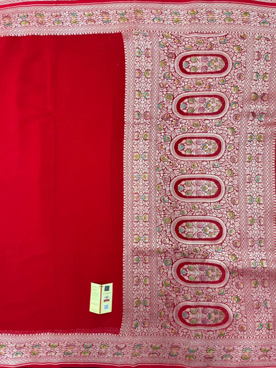 Pure Khaddi Georgette Plain Meena Saree – Elegant Weave with Subtle Zari Charm 