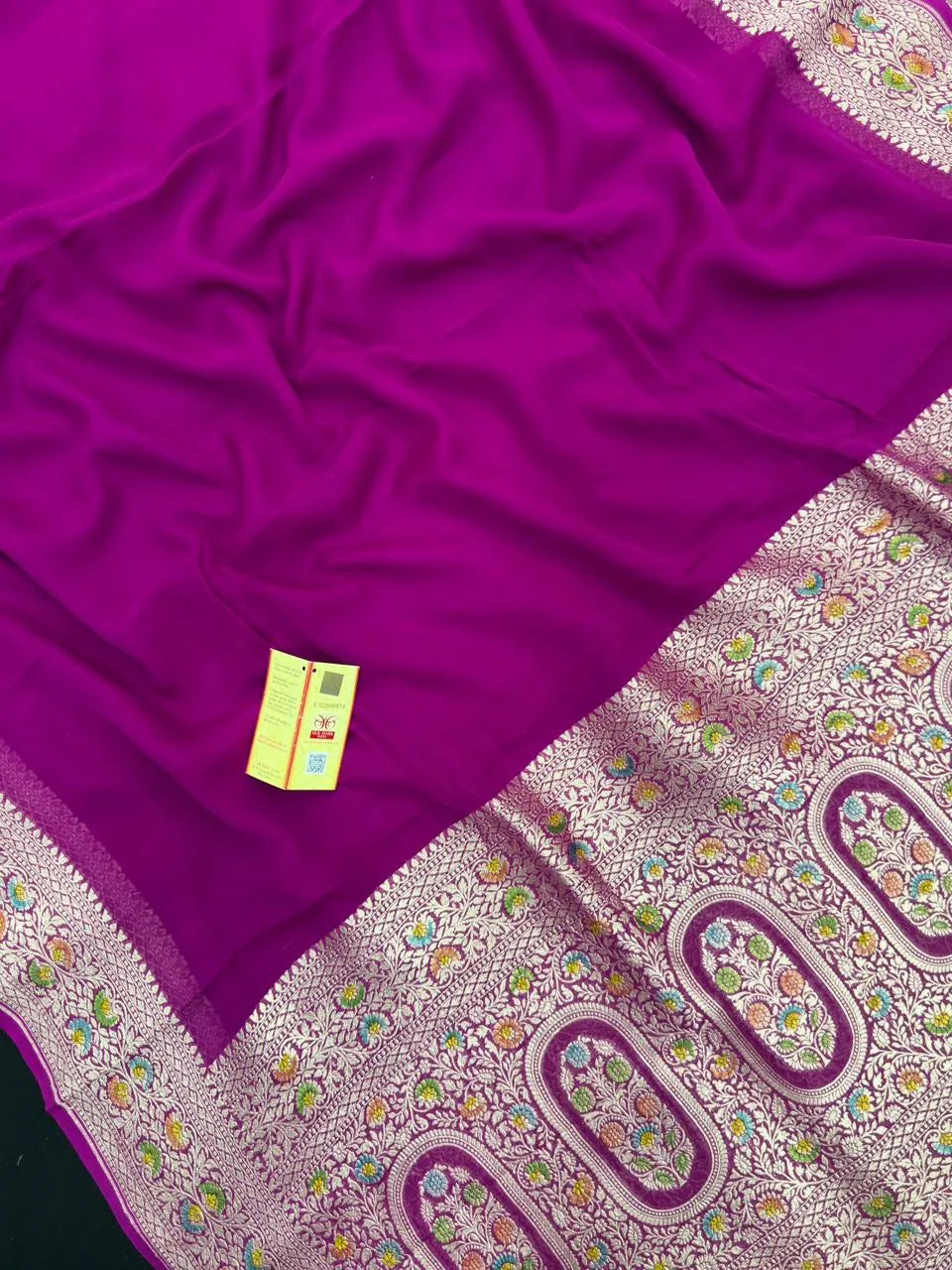 Pure Khaddi Georgette Plain Meena Saree – Elegant Weave with Subtle Zari Charm 