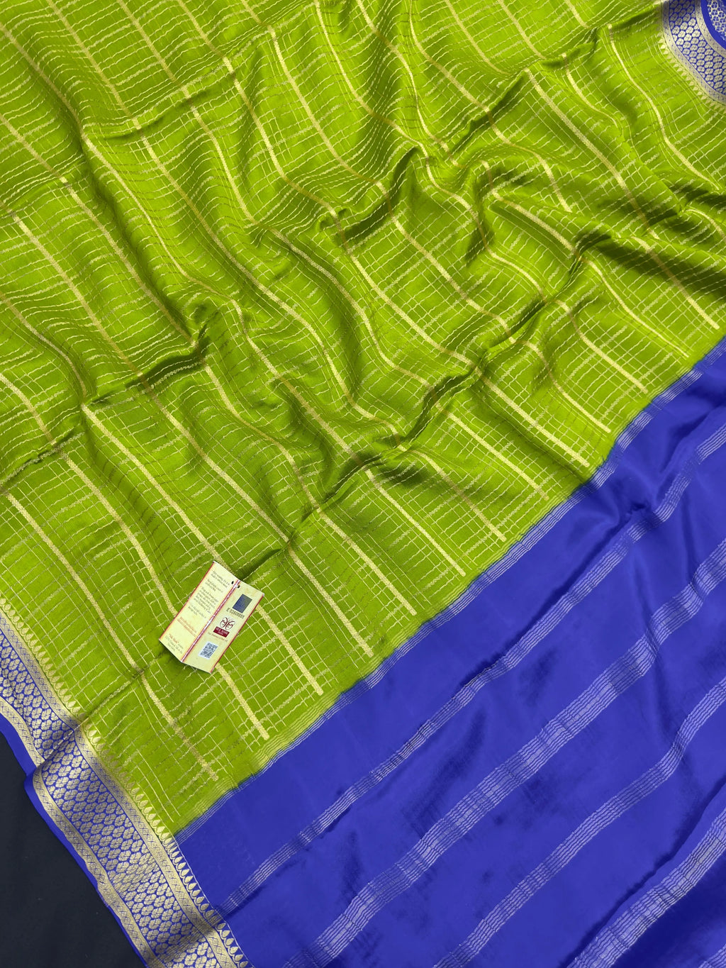 Pure Mysore silk saree with smooth texture and zari border – perfect for weddings and festive wear