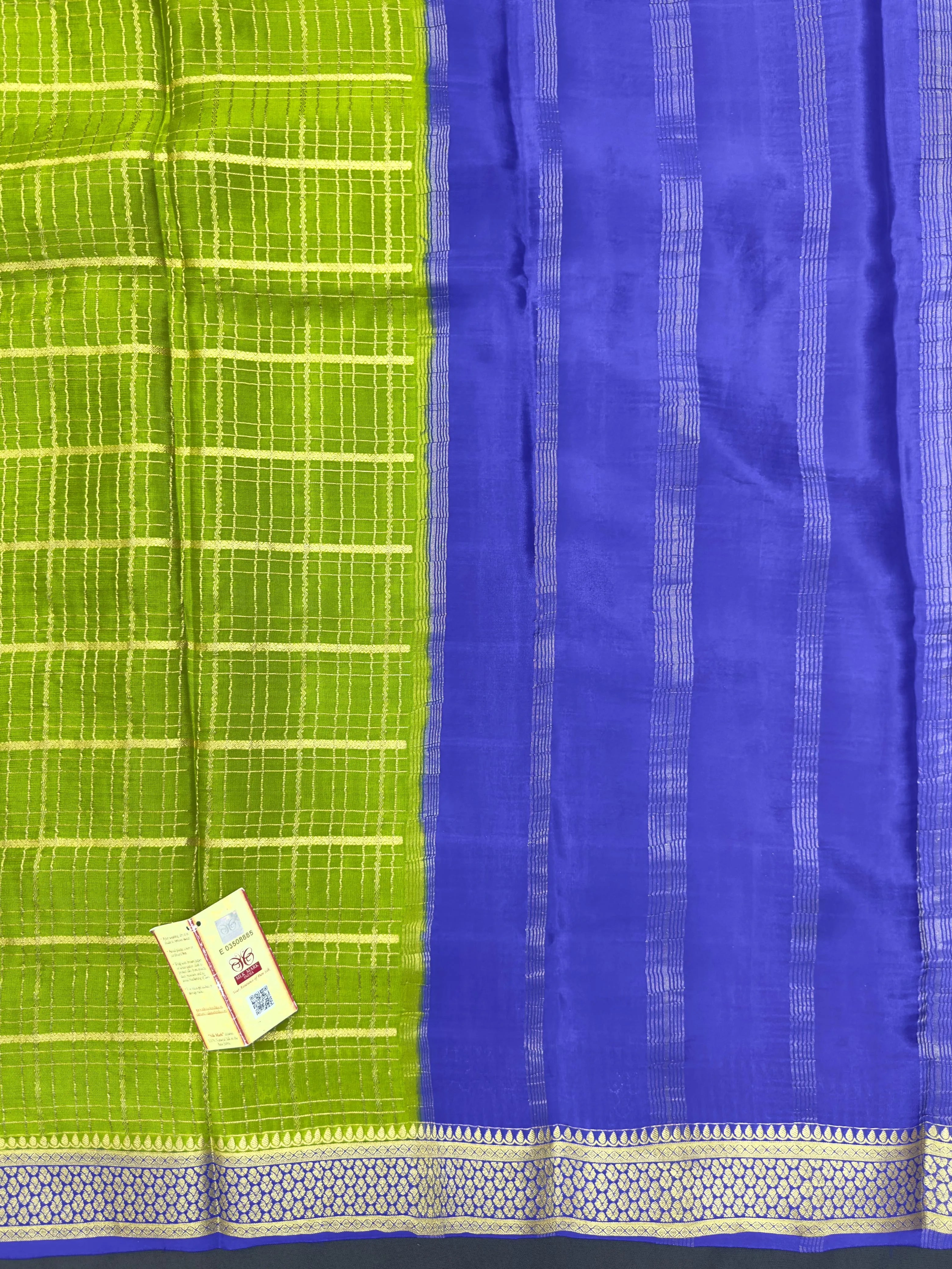 Pure Mysore silk saree with smooth texture and zari border – perfect for weddings and festive wear