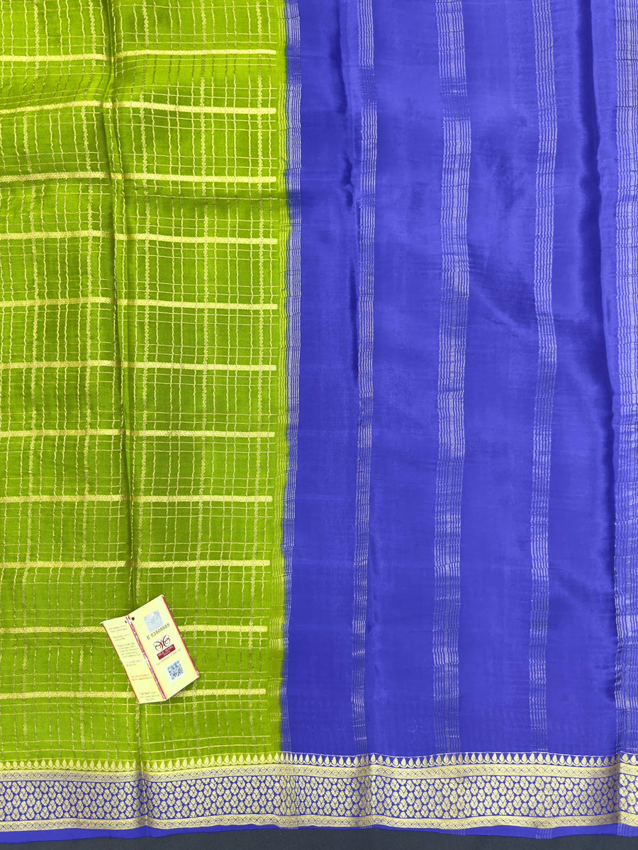 Pure Mysore silk saree with smooth texture and zari border – perfect for weddings and festive wear