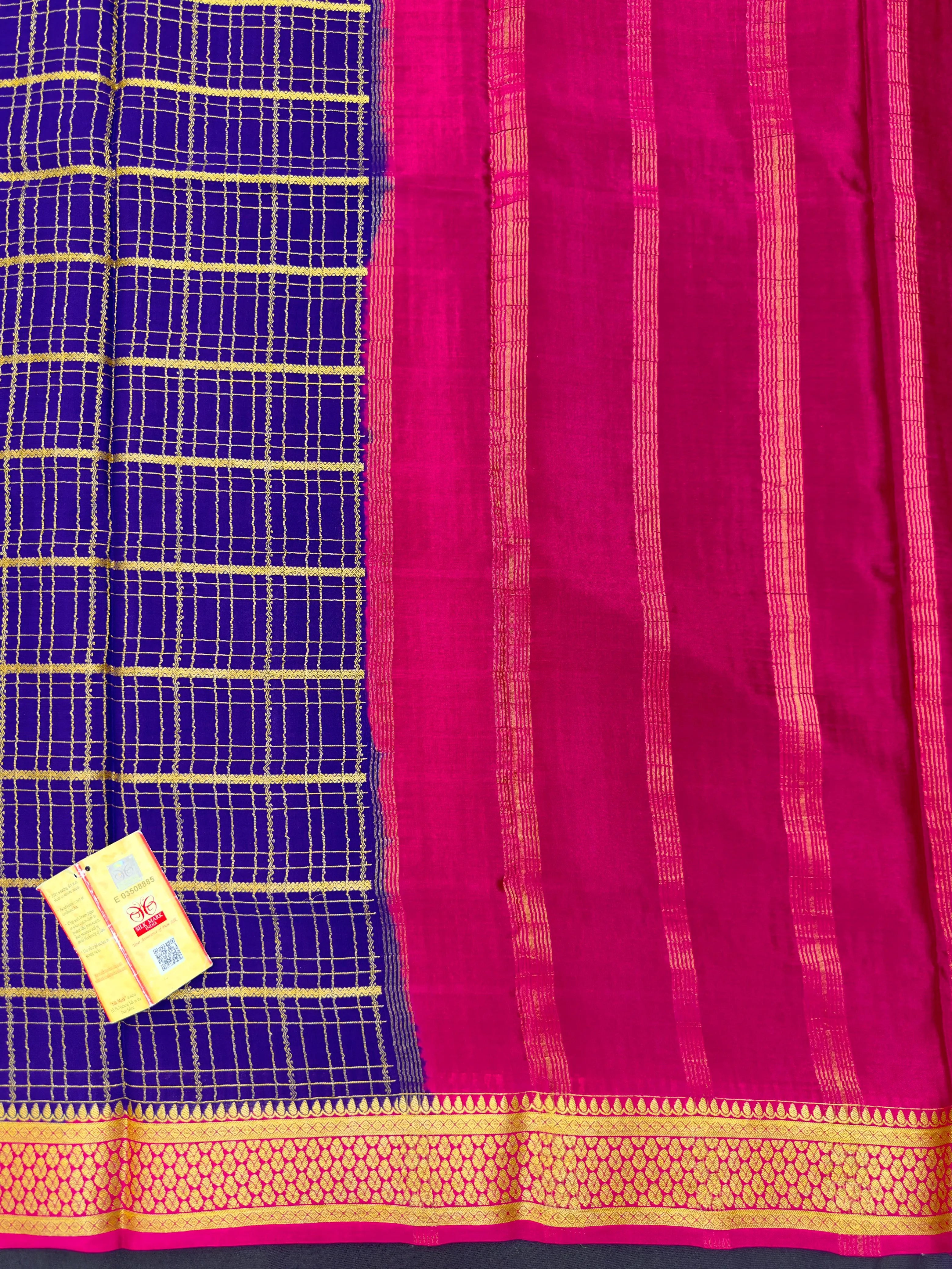 Pure Mysore silk saree with smooth texture and zari border – perfect for weddings and festive wear