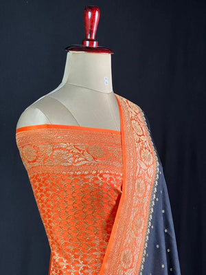 Pure Banarasi Crepe Silk Saree – Luxurious Drape with Traditional-Silver