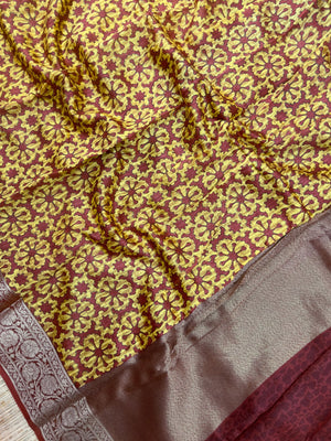 "Pure Chinya Silk Saree featuring rich texture and vibrant colors, offering a luxurious drape and perfect for weddings, festive occasions, and special events."