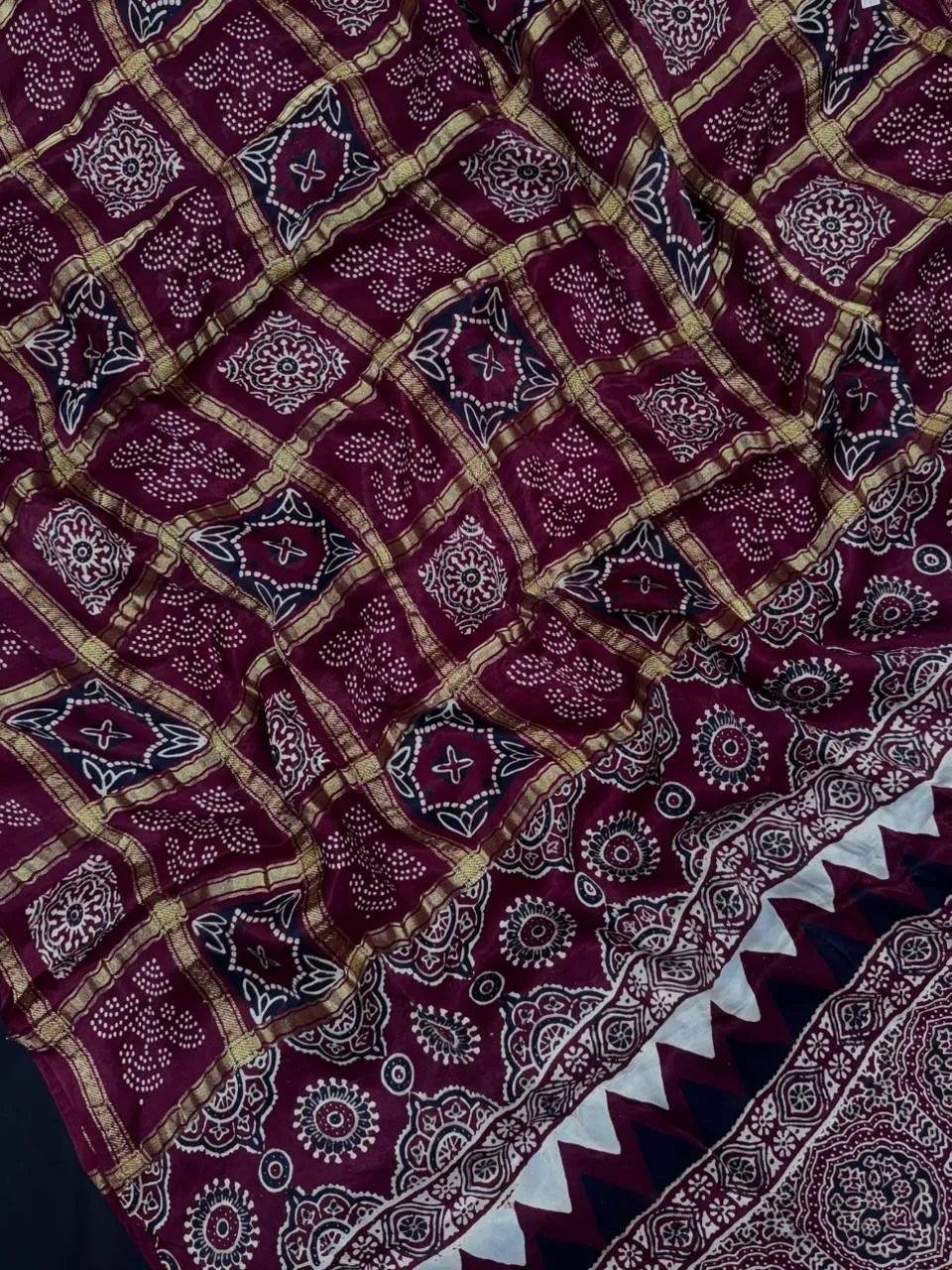 Designer Ajrak Saree – Ethnic & Festive Wear (Queen of Cairo)