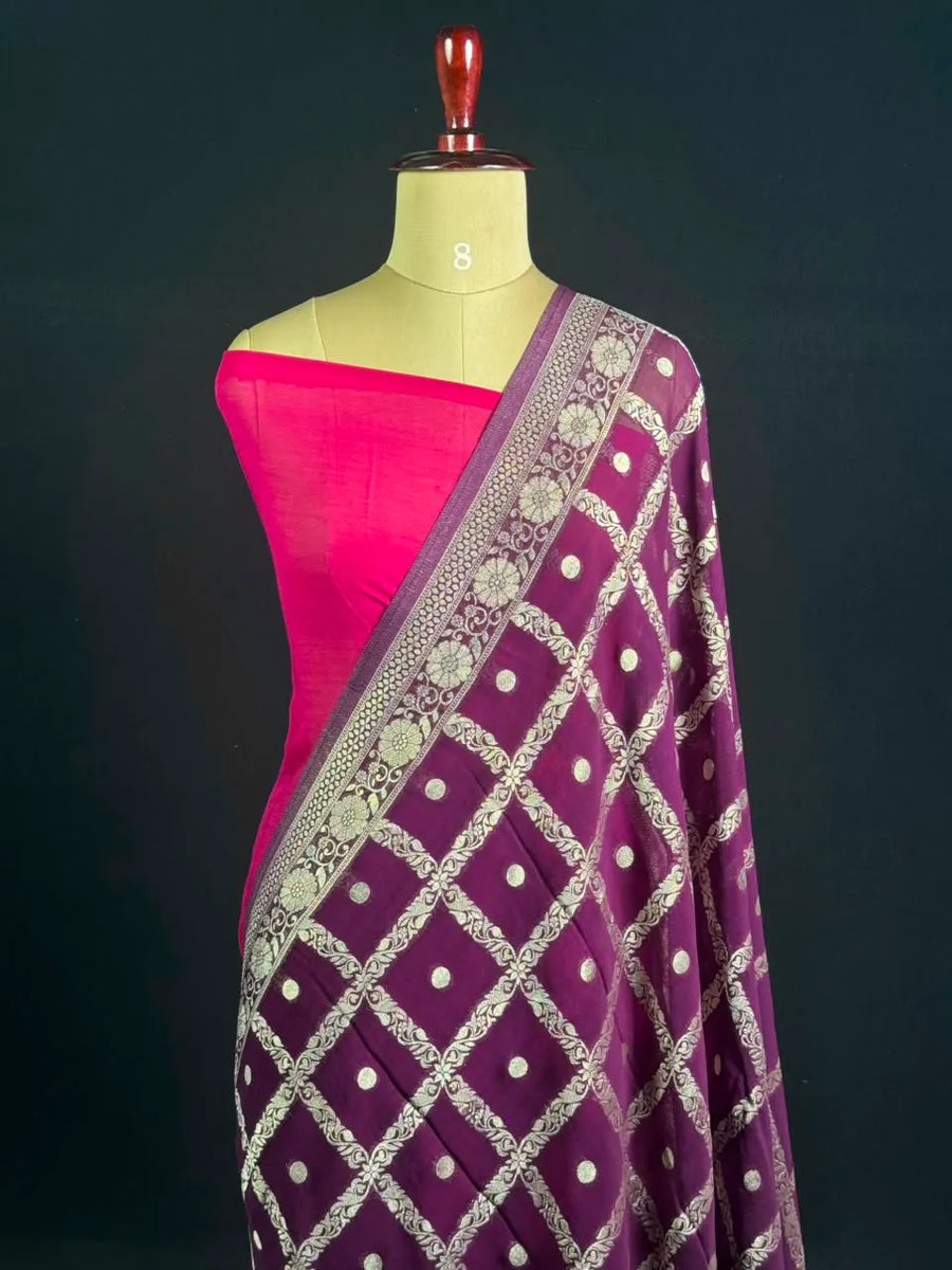 Regal Checks Semi Georgette Silk Saree