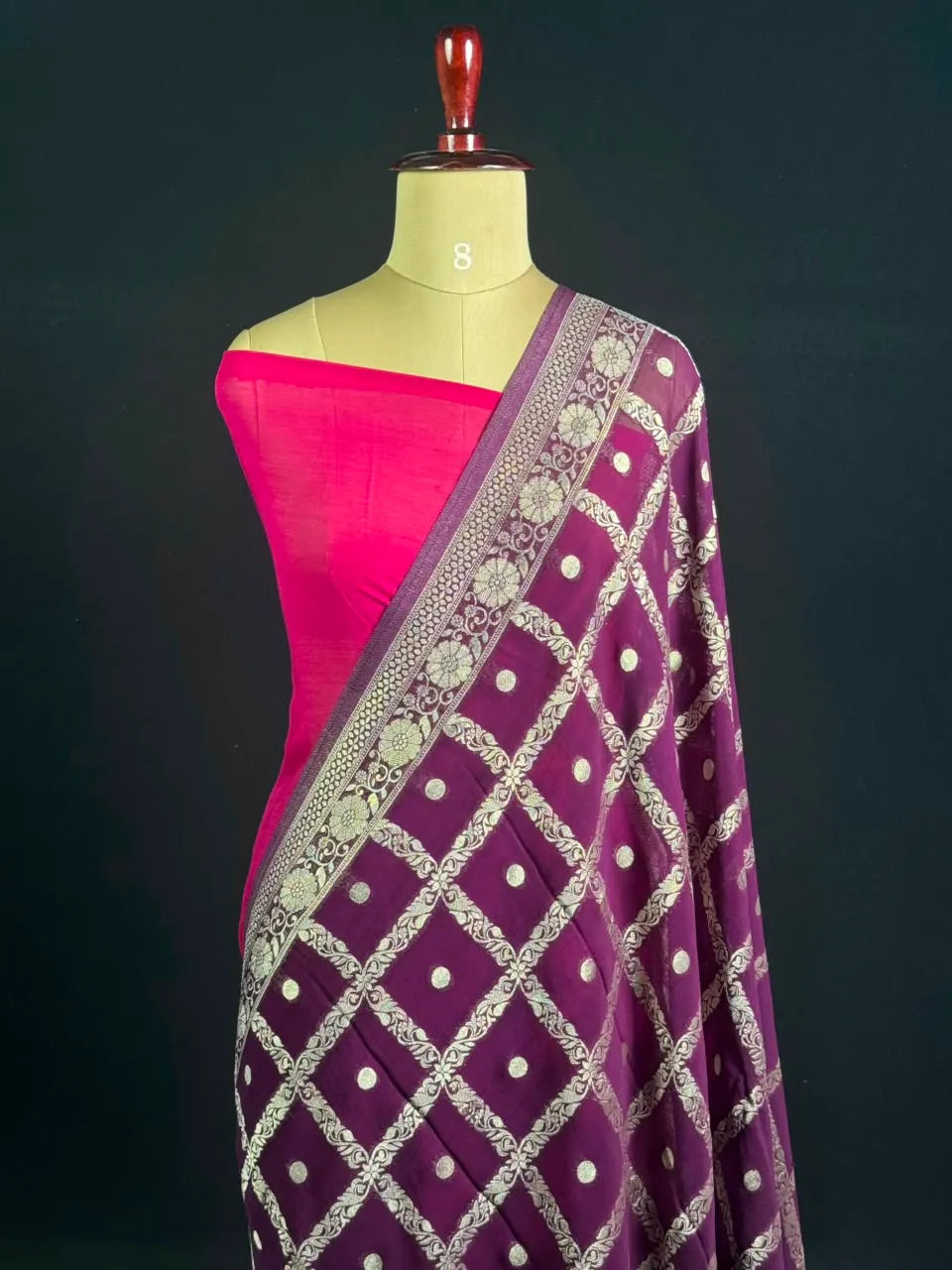 Regal Checks Semi Georgette Silk Saree