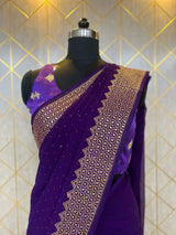 Rewaa 628-Party Wear Amazing Copper Embroidery Work In Gorgette Silk Saree