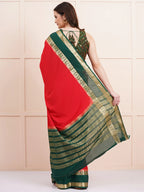 "Elegant red semi Mysore silk saree, perfect for everyday daily wear with soft, lightweight fabric and a timeless design for comfort and style."