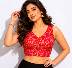 Rich Bandhani Silk Ethnic Unstitched Blouse Piece