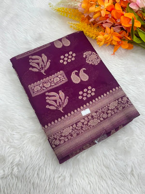 Elegant Semi Georgette Silk Saree with Rich Woven Border