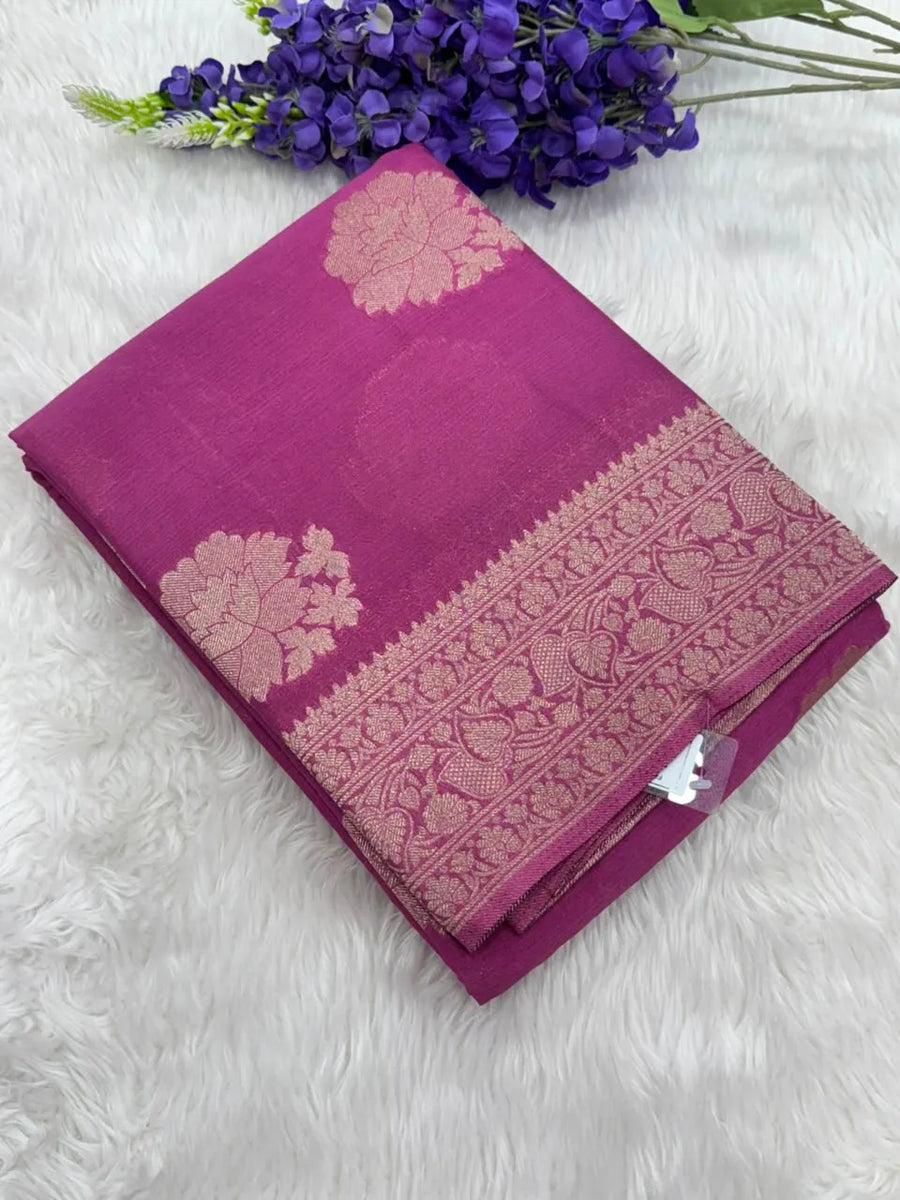 Elegant Semi Georgette Silk Saree with Rich Woven Border 