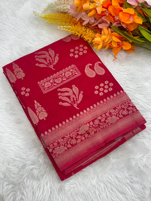 Elegant Semi Georgette Silk Saree with Rich Woven Border