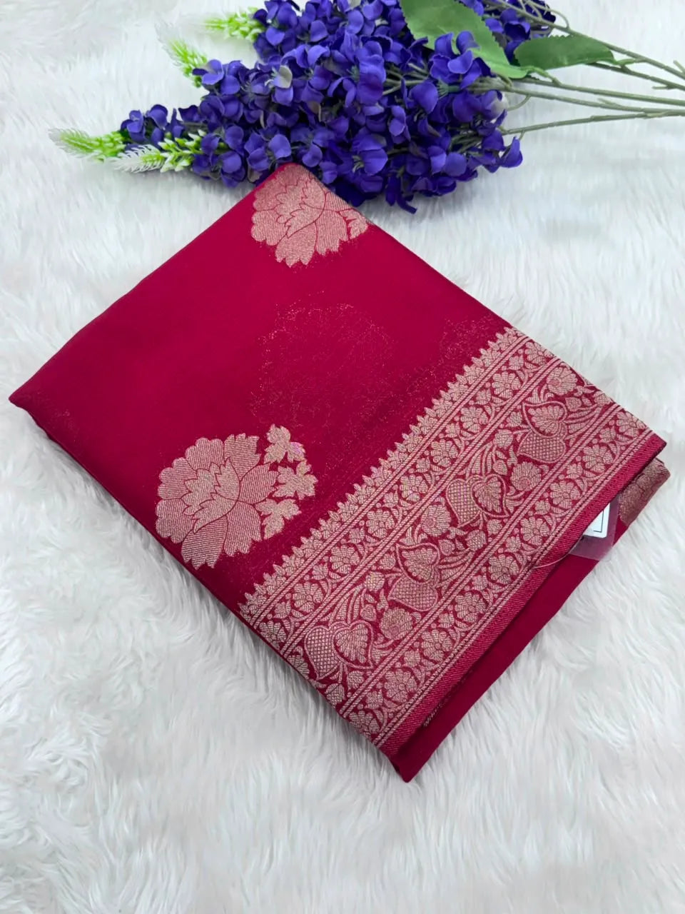 Elegant Semi Georgette Silk Saree with Rich Woven Border 