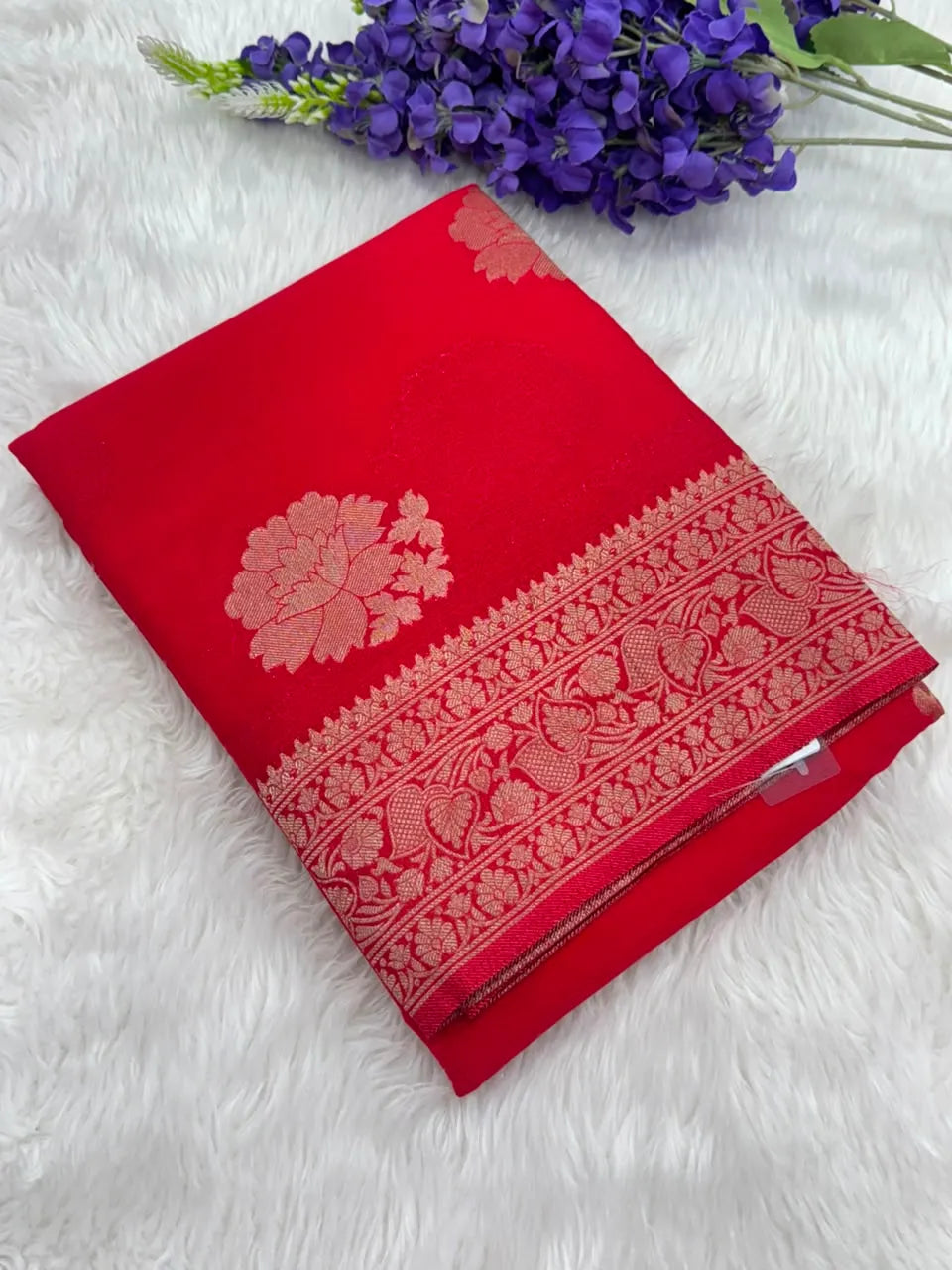 Elegant Semi Georgette Silk Saree with Rich Woven Border 