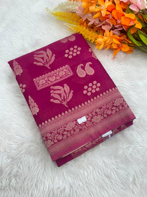 Elegant Semi Georgette Silk Saree with Rich Woven Border