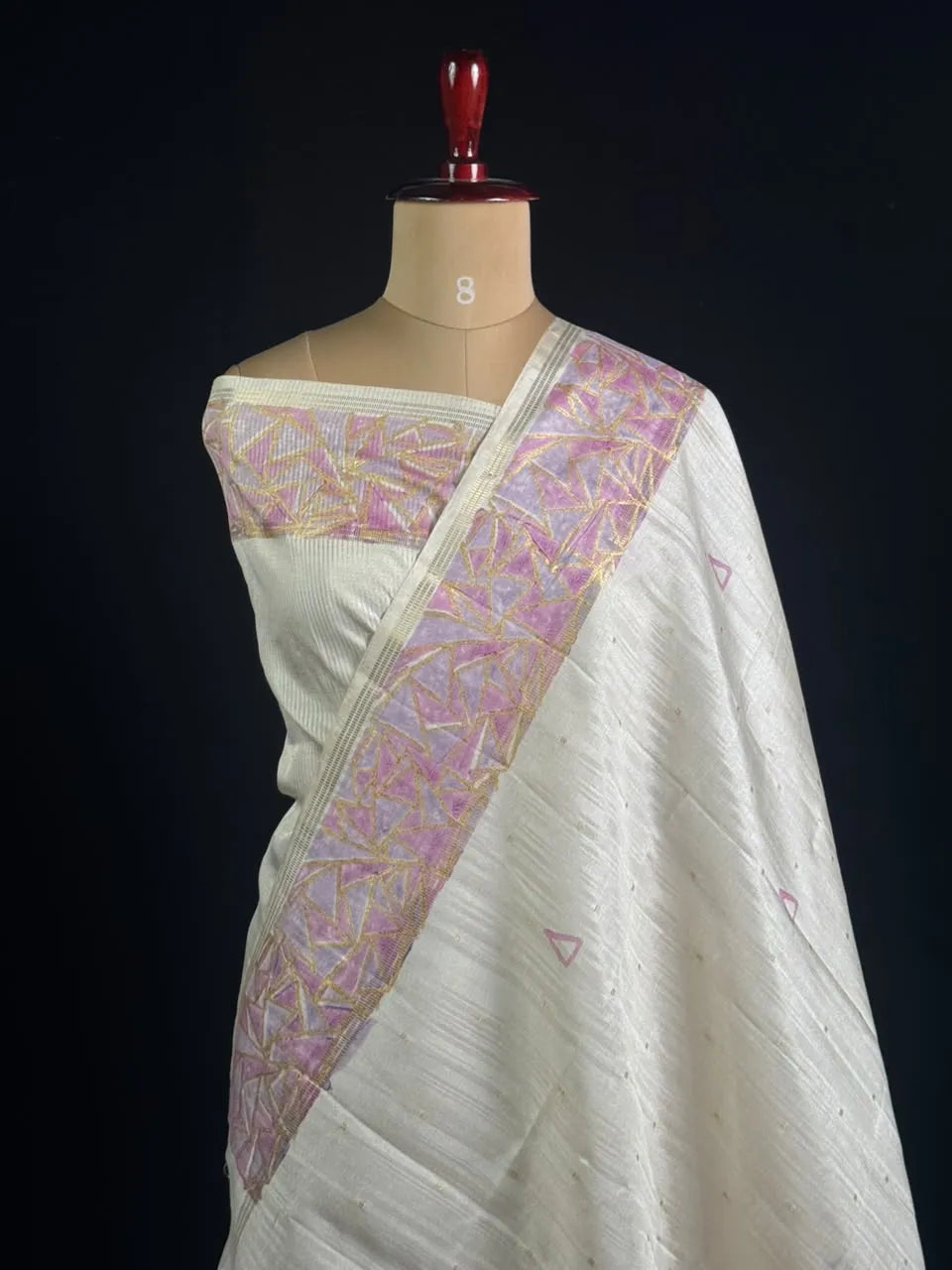 Geometric Embroidered Snow Net Saree