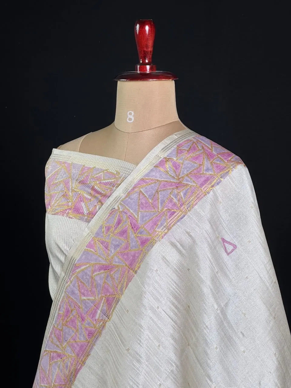Geometric Embroidered Snow Net Saree