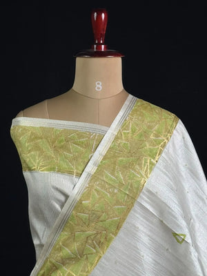 Geometric Embroidered Snow Net Saree