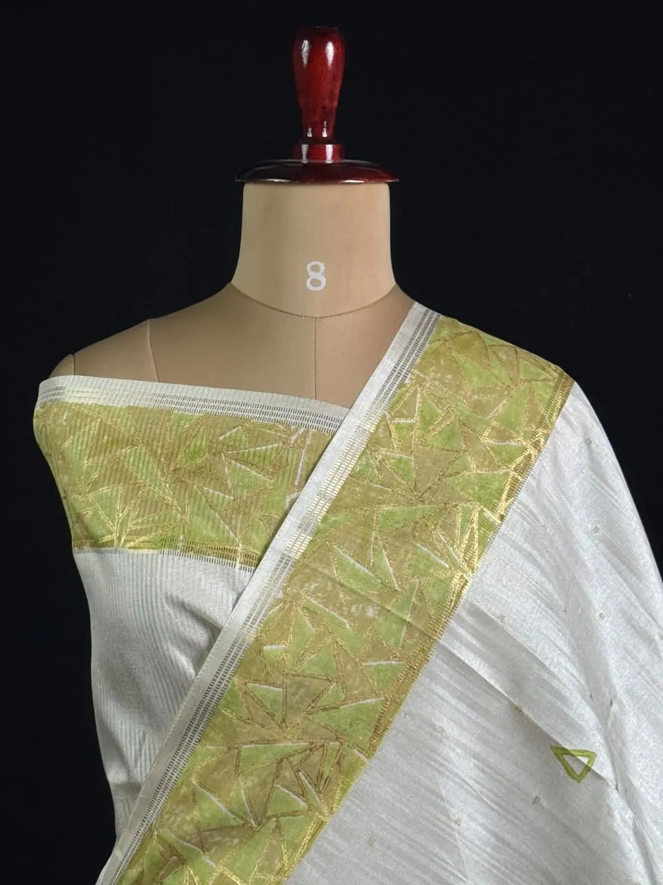 Geometric Embroidered Snow Net Saree
