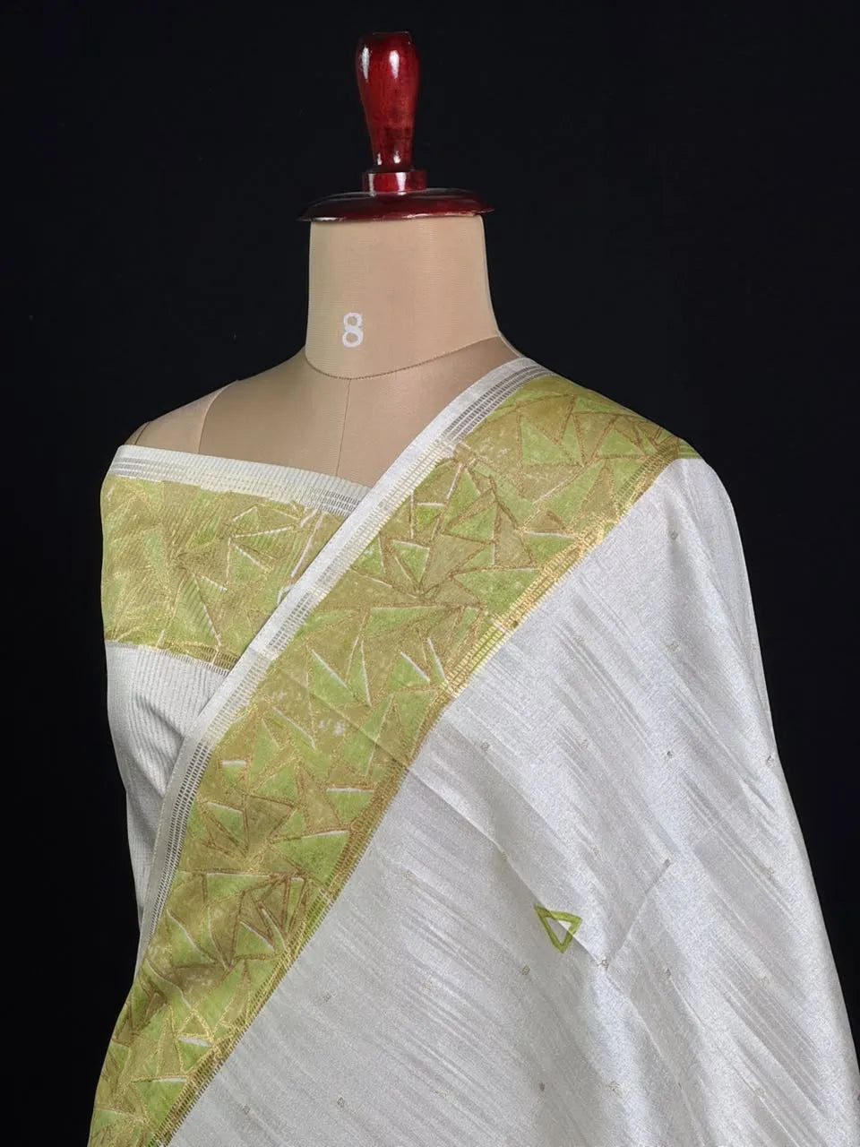 Geometric Embroidered Snow Net Saree