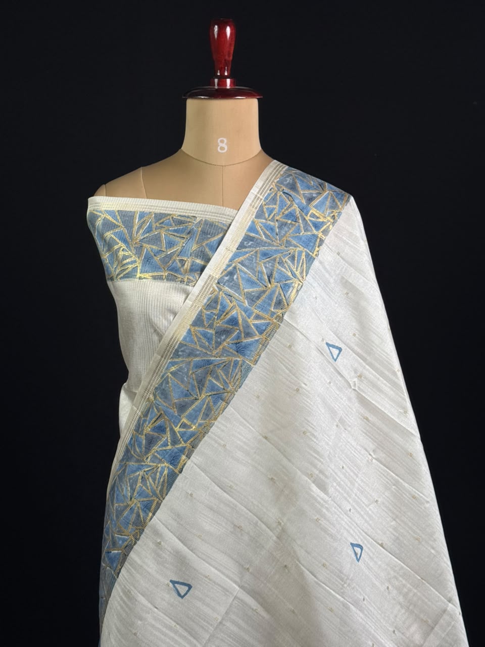 Geometric Embroidered Snow Net Saree