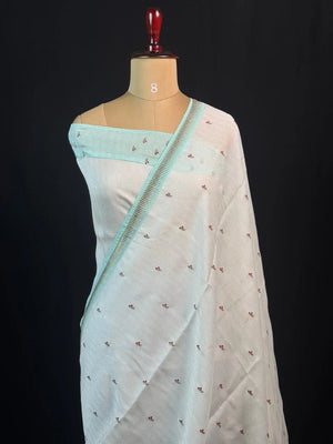 Classic Tussar Silk Saree – Elegant Indian Attire (Snow Net)