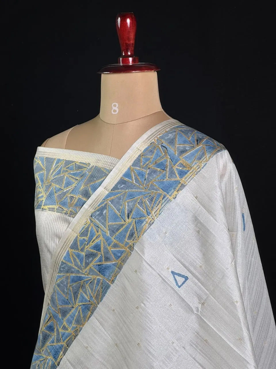 Geometric Embroidered Snow Net Saree