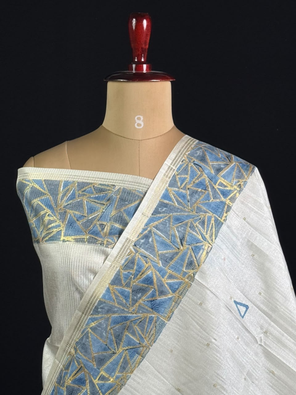 Geometric Embroidered Snow Net Saree