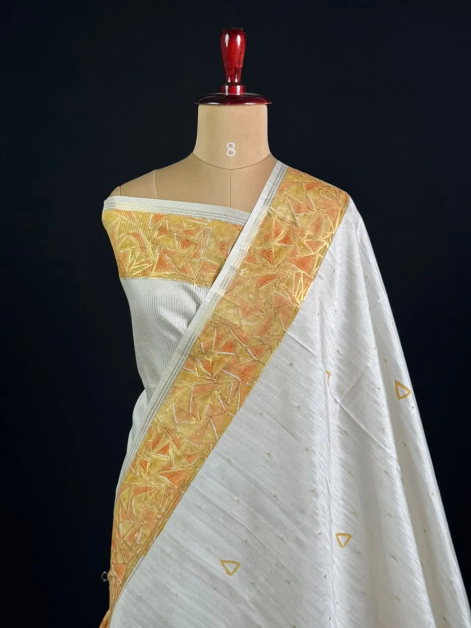 Geometric Embroidered Snow Net Saree